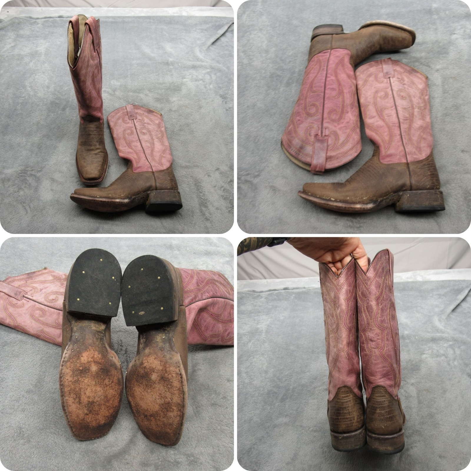 Roper Western Cowboy Boots Women 9 Light Pink Leather Handmade Mexico Square Toe